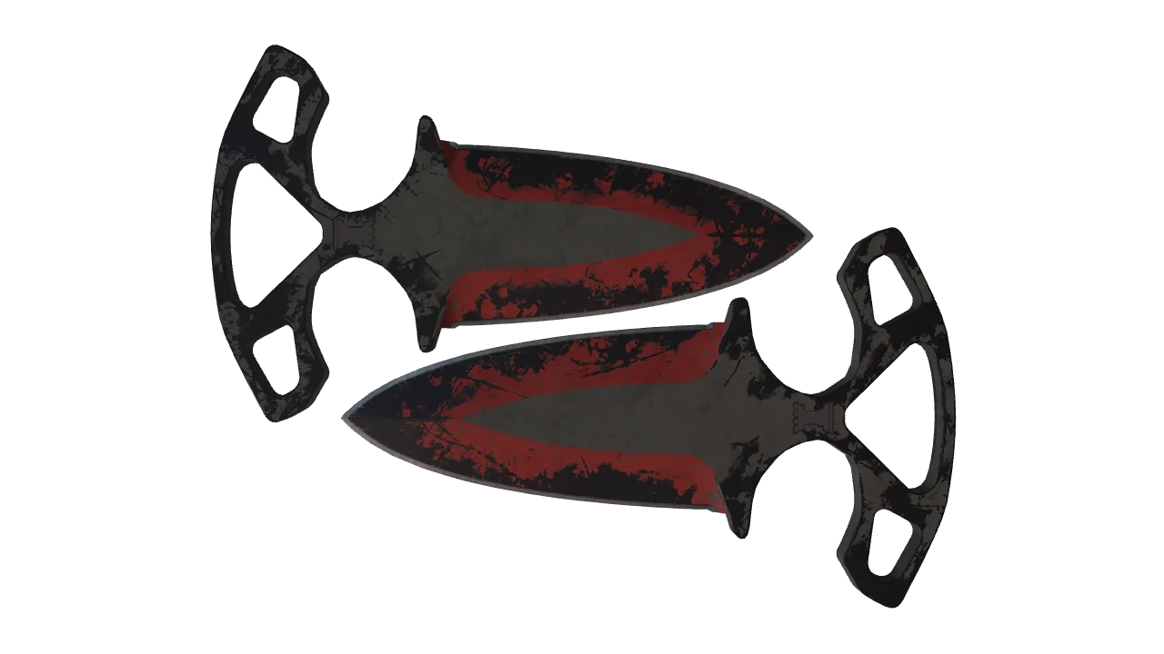 StatTrak™ ★ Shadow Daggers | Crimson Web (Battle-Scarred) — Dust II light, front