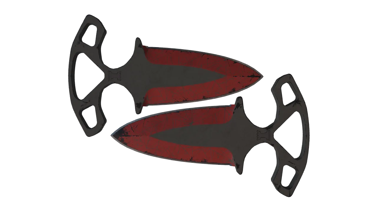 StatTrak™ ★ Shadow Daggers | Crimson Web (Well-Worn) — Dust II light, front