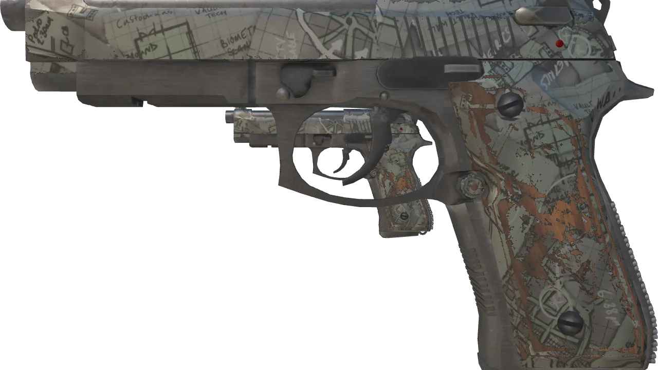 Dual Berettas | Heist (Well-Worn) — Dust II light, front
