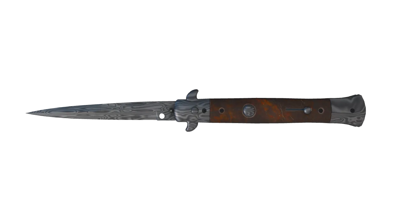 ★ Stiletto Knife | Damascus Steel (Minimal Wear) — Dust II light, front