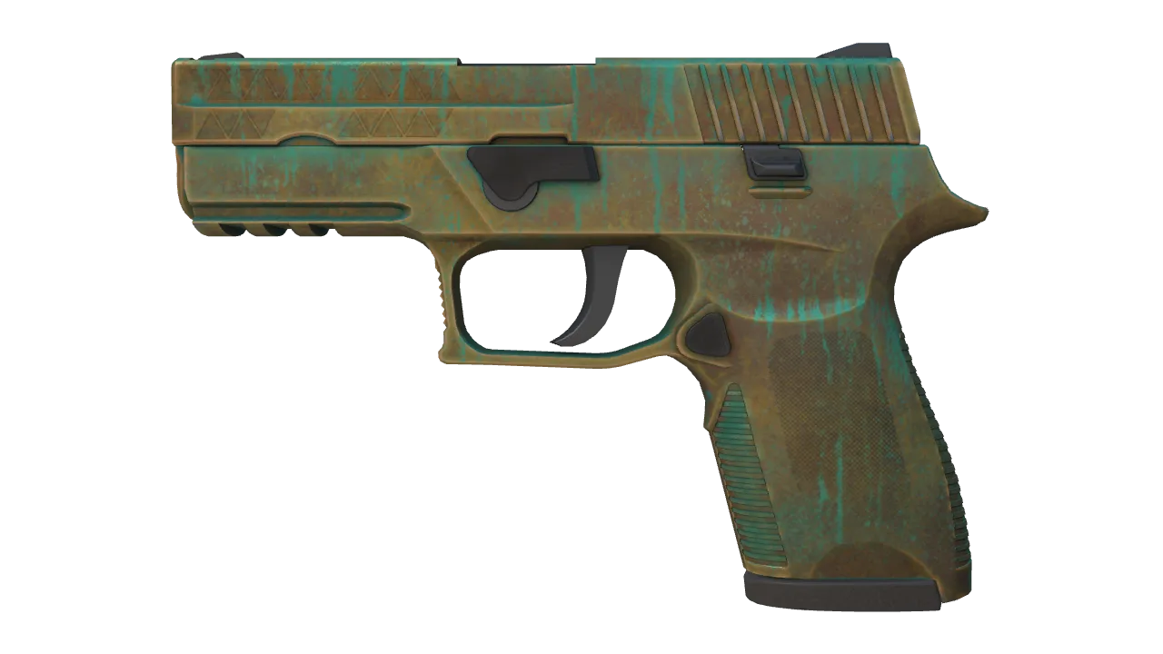 StatTrak™ P250 | Verdigris (Well-Worn) — Dust II light, front