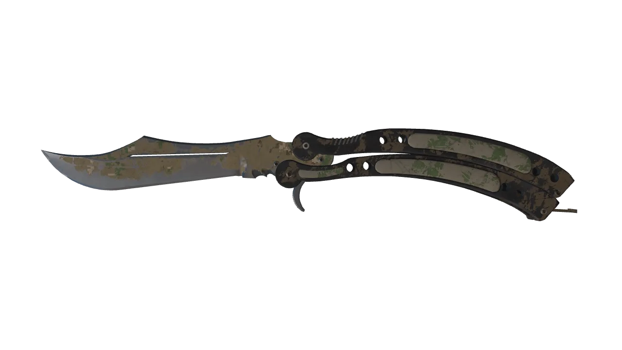 ★ Butterfly Knife | Forest DDPAT (Battle-Scarred) — Dust II light, front