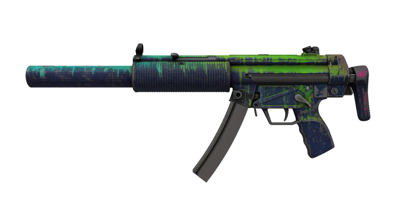 MP5-SD | Phosphor (Battle-Scarred) — Dust II light, front
