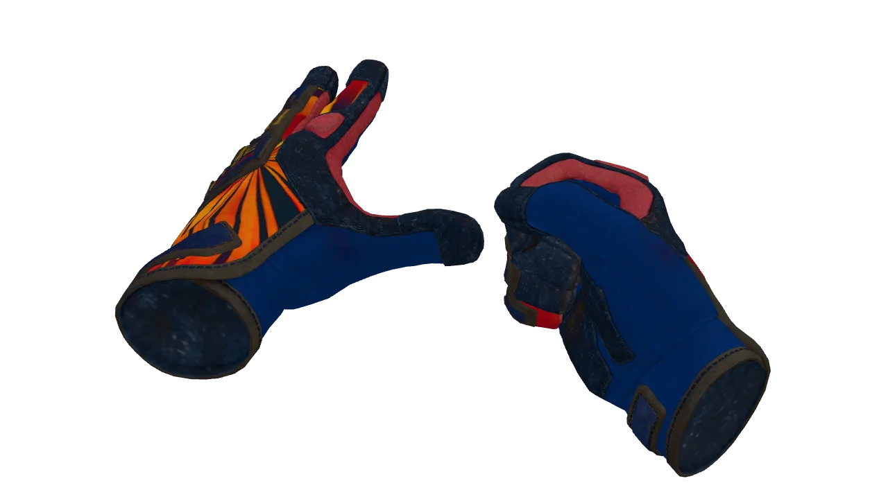 ★ Specialist Gloves | Sunburst (Well-Worn) — Dust II light, front