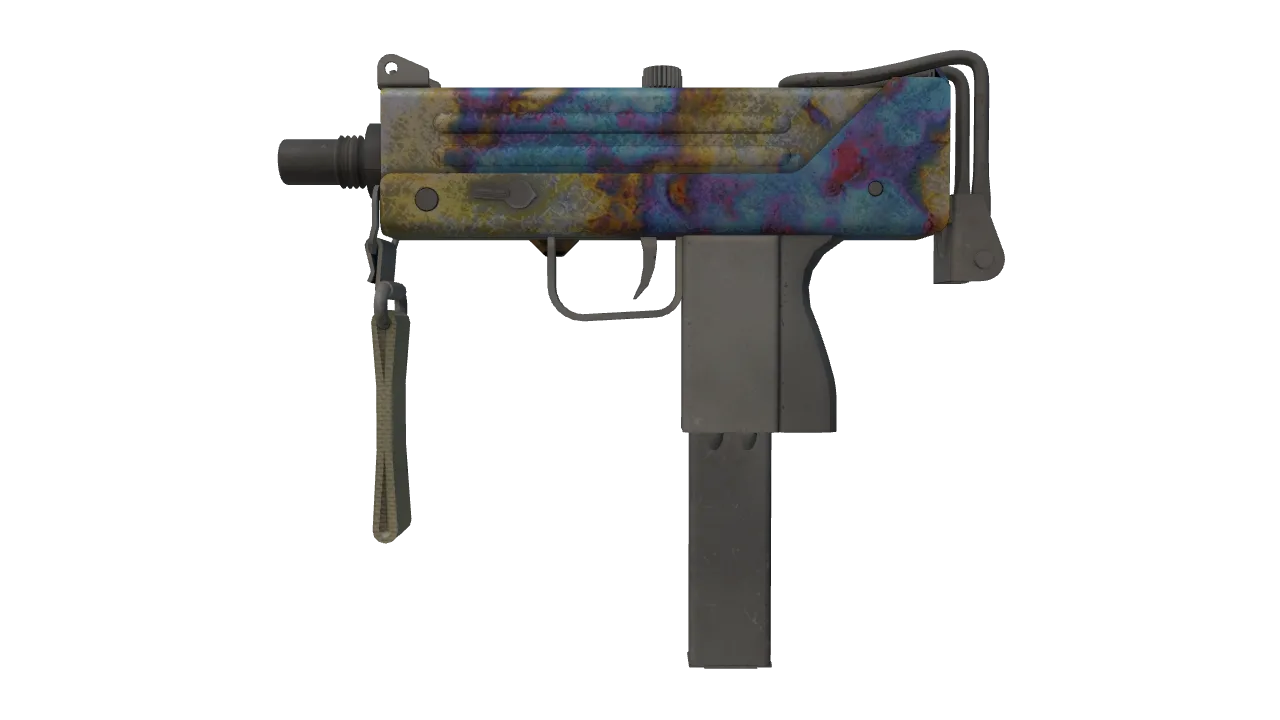 MAC-10 | Case Hardened (Battle-Scarred) — Dust II light, front