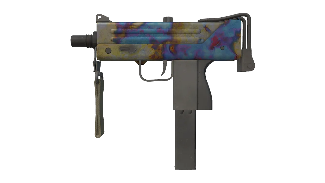 MAC-10 | Case Hardened (Well-Worn) — Dust II light, front