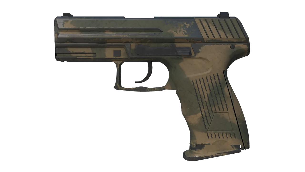 P2000 | Grassland Leaves (Well-Worn) — Dust II light, front