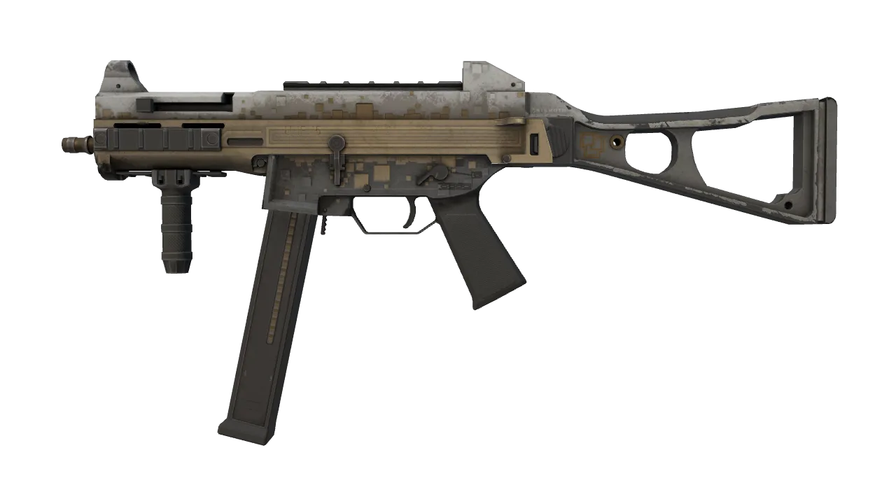 UMP-45 | Gold Bismuth (Battle-Scarred) — Dust II light, front