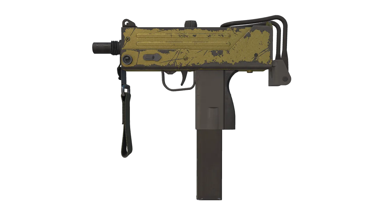 MAC-10 | Gold Brick (Well-Worn) — Dust II light, front