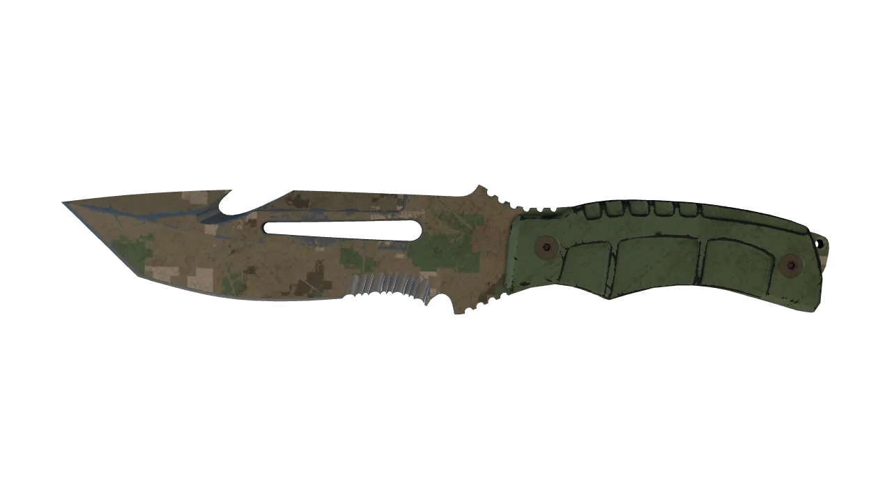 ★ Survival Knife | Forest DDPAT (Battle-Scarred) — Dust II light, front