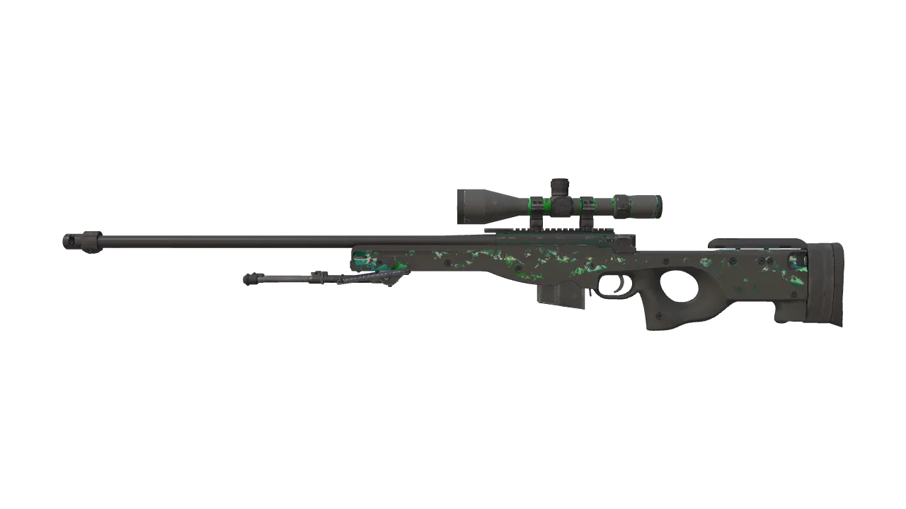 Souvenir AWP | Green Energy (Well-Worn) — Dust II light, front