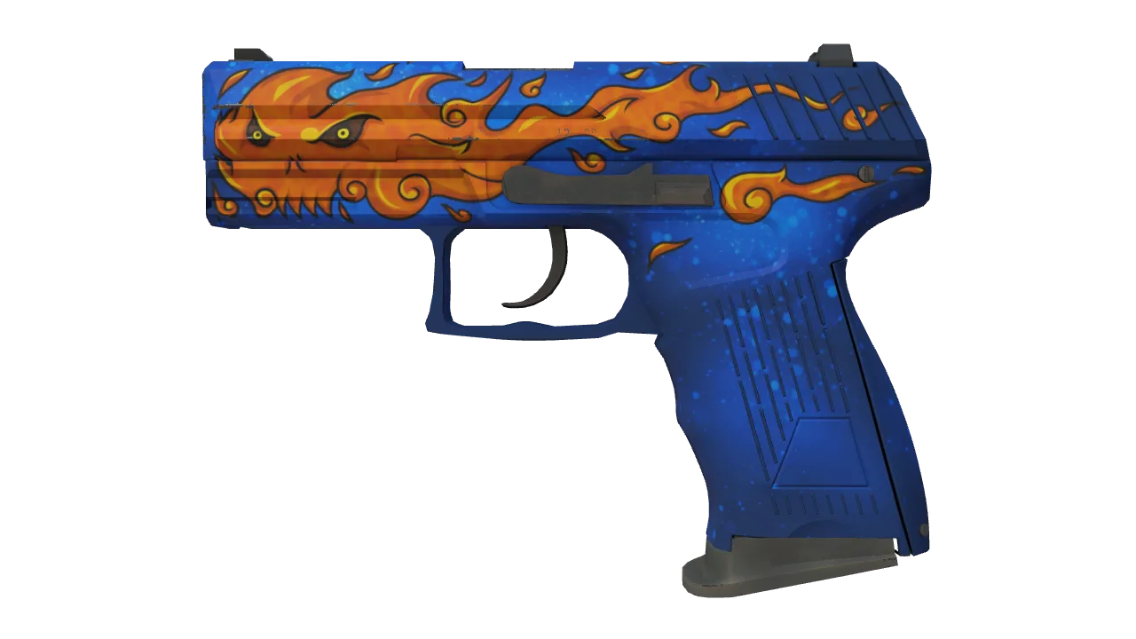 P2000 | Fire Elemental (Factory New) — Dust II light, front