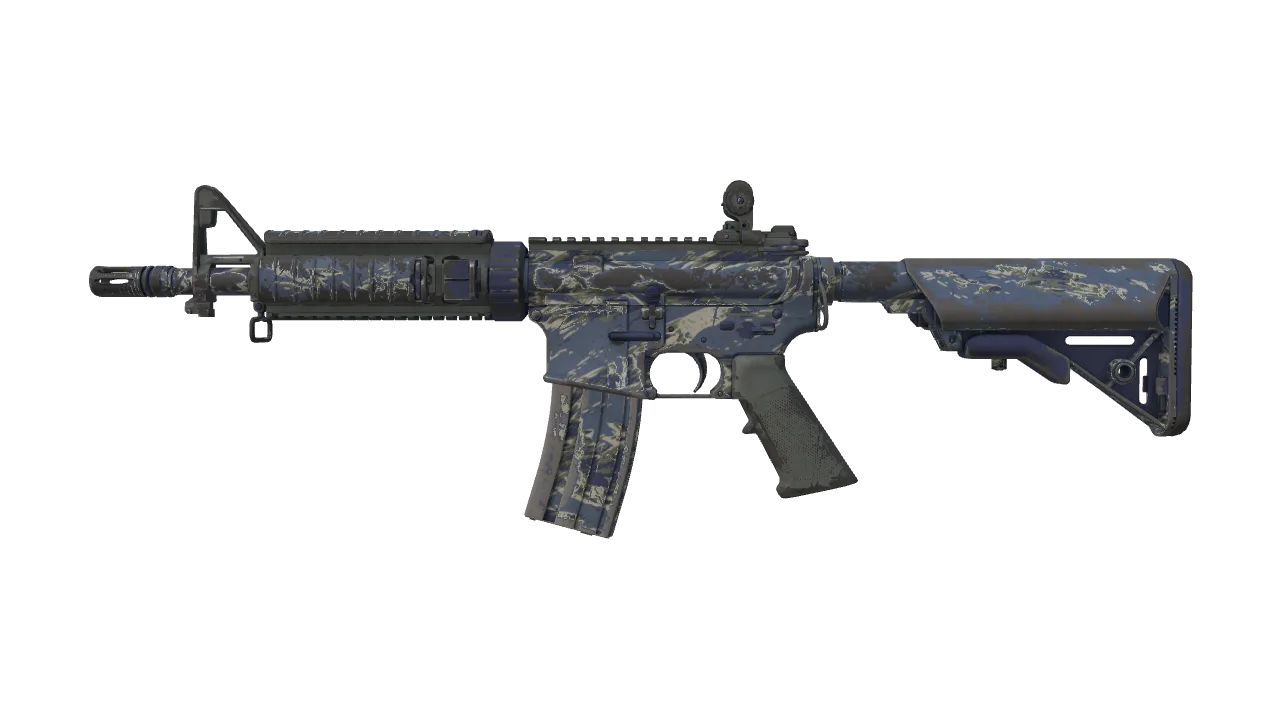 M4A4 | Naval Shred Camo (Well-Worn) — Dust II light, front