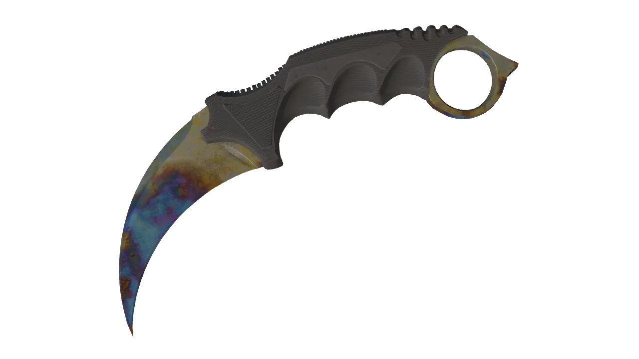 StatTrak™ ★ Karambit | Case Hardened (Well-Worn) — Dust II light, front