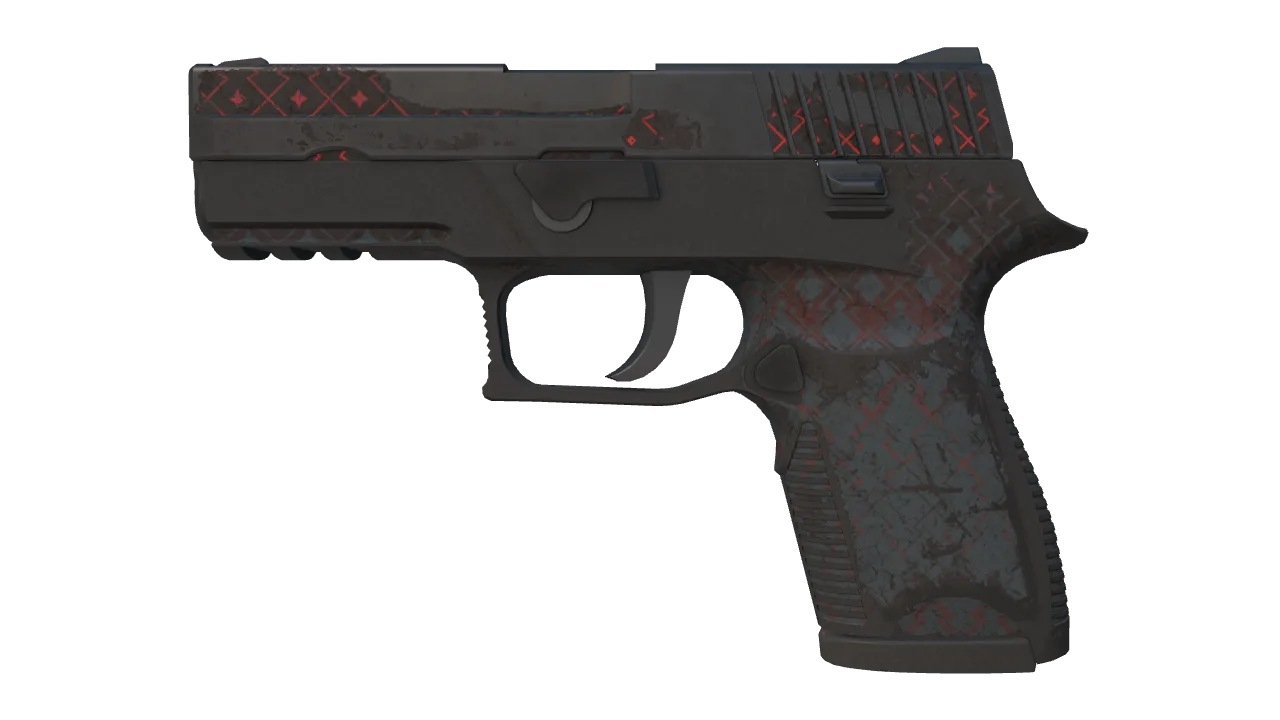 P250 | Crimson Kimono (Battle-Scarred) — Dust II light, front