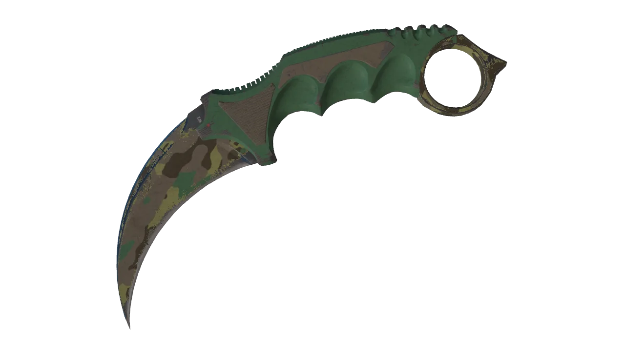 ★ Karambit | Boreal Forest (Well-Worn) — Dust II light, front