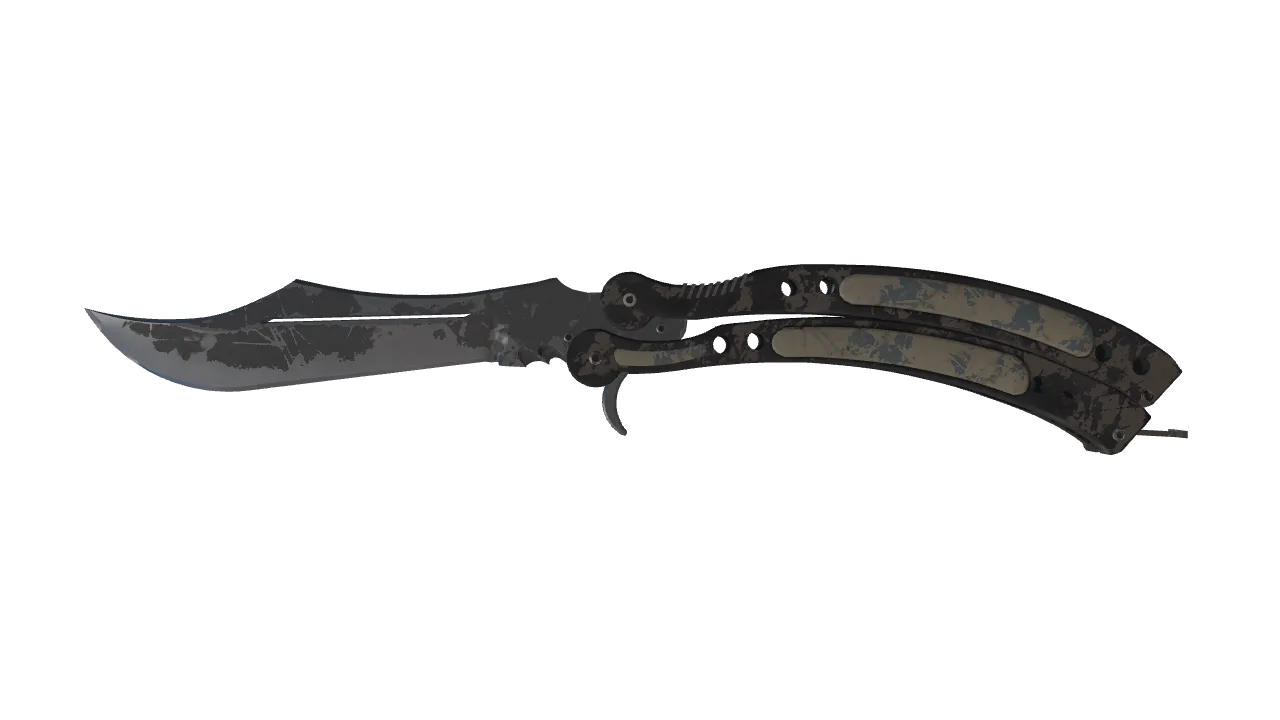 ★ Butterfly Knife | Night (Battle-Scarred) — Dust II light, front