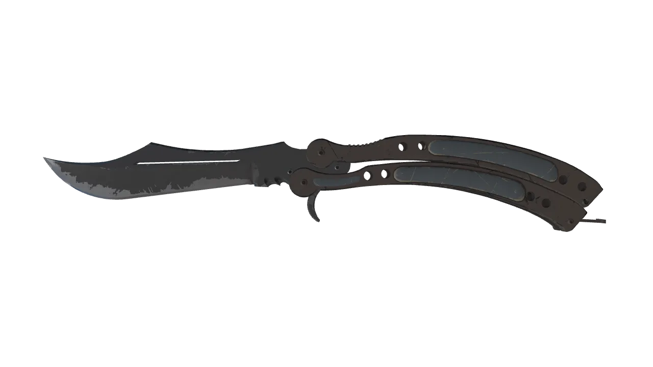 ★ Butterfly Knife | Night (Well-Worn) — Dust II light, front
