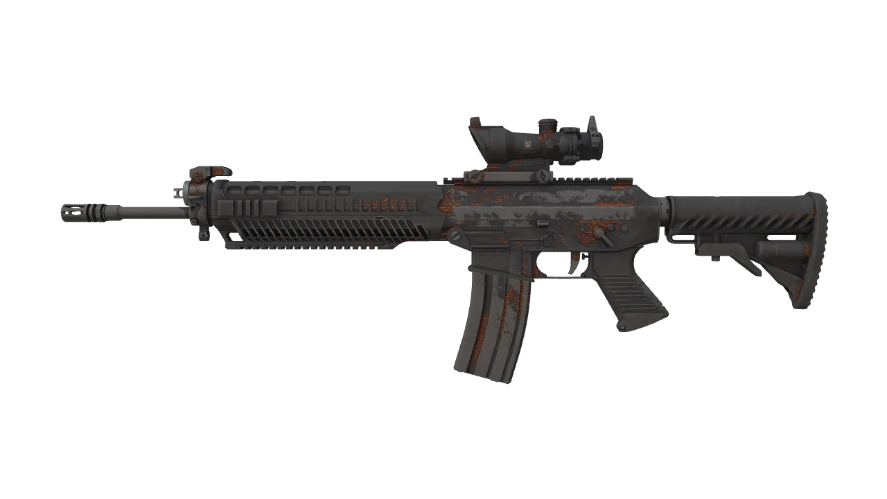 SG 553 | Basket Halftone (Battle-Scarred) — Dust II light, front