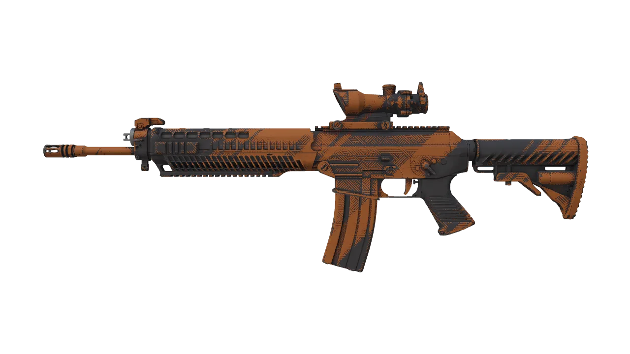 SG 553 | Basket Halftone (Minimal Wear) — Dust II light, front