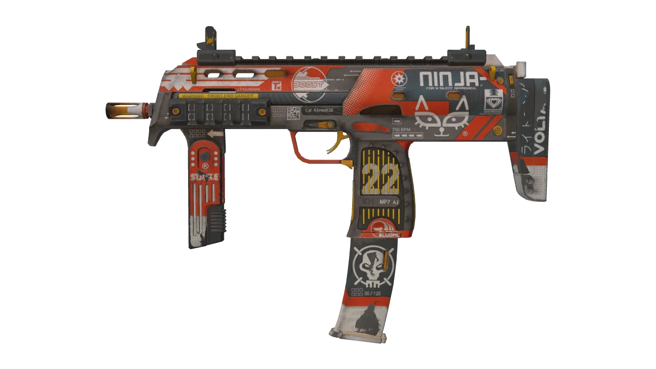 MP7 | Bloodsport (Field-Tested) — Dust II light, front