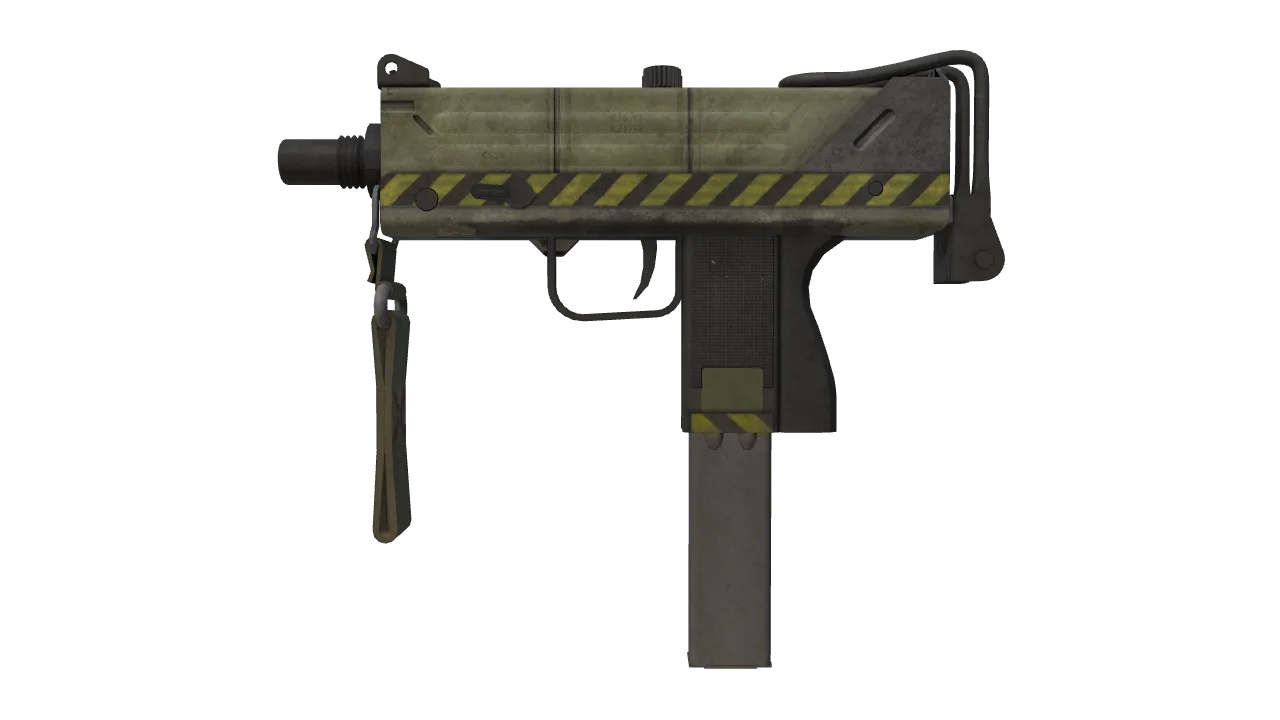 MAC-10 | Classic Crate (Battle-Scarred) — Dust II light, front