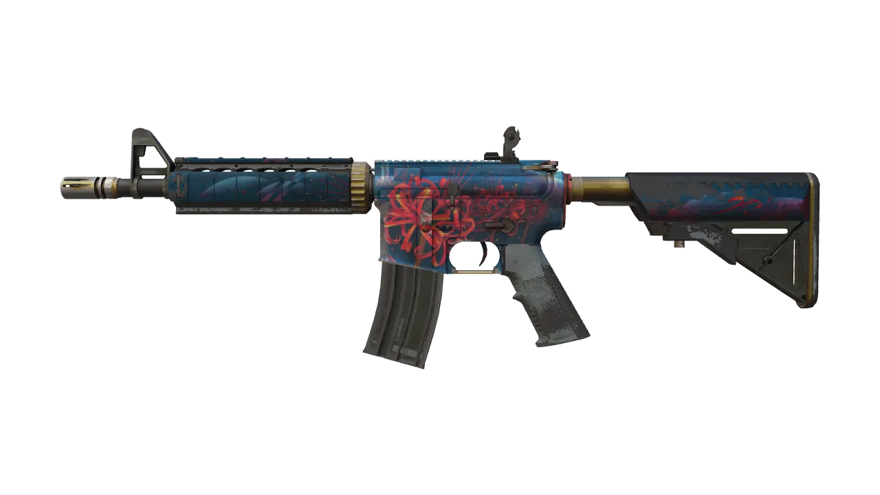 M4A4 | Spider Lily (Battle-Scarred) — Dust II light, front