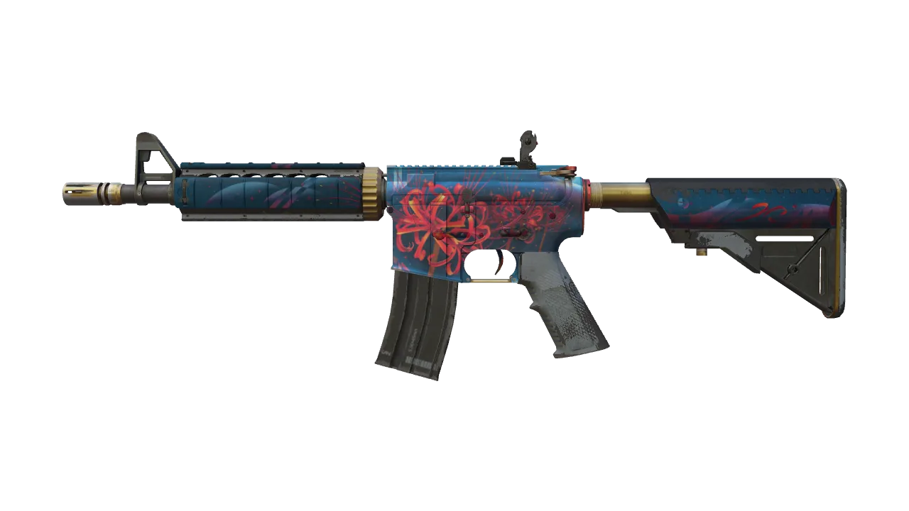 M4A4 | Spider Lily (Well-Worn) — Dust II light, front