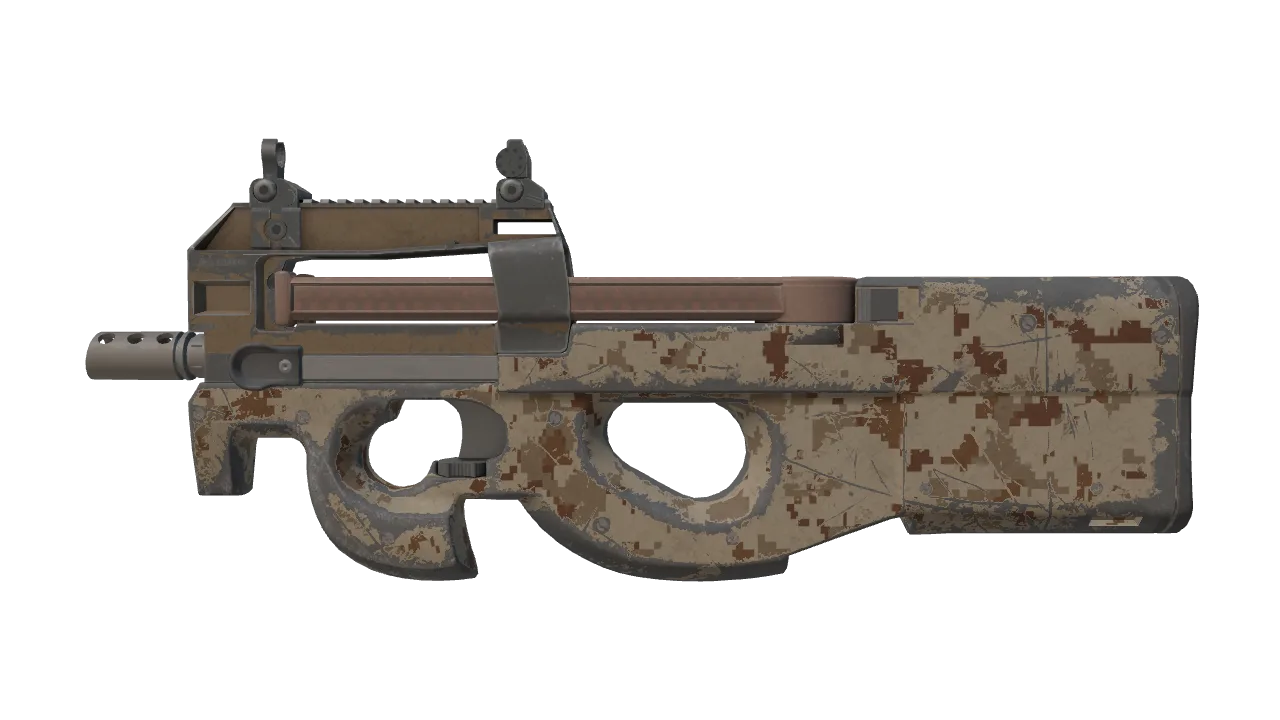 P90 | Desert DDPAT (Well-Worn) — Dust II light, front