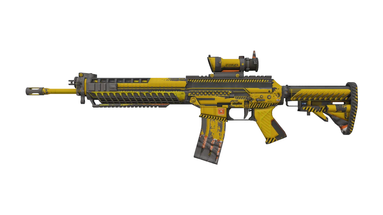 SG 553 | Hazard Pay (Well-Worn) — Dust II light, front