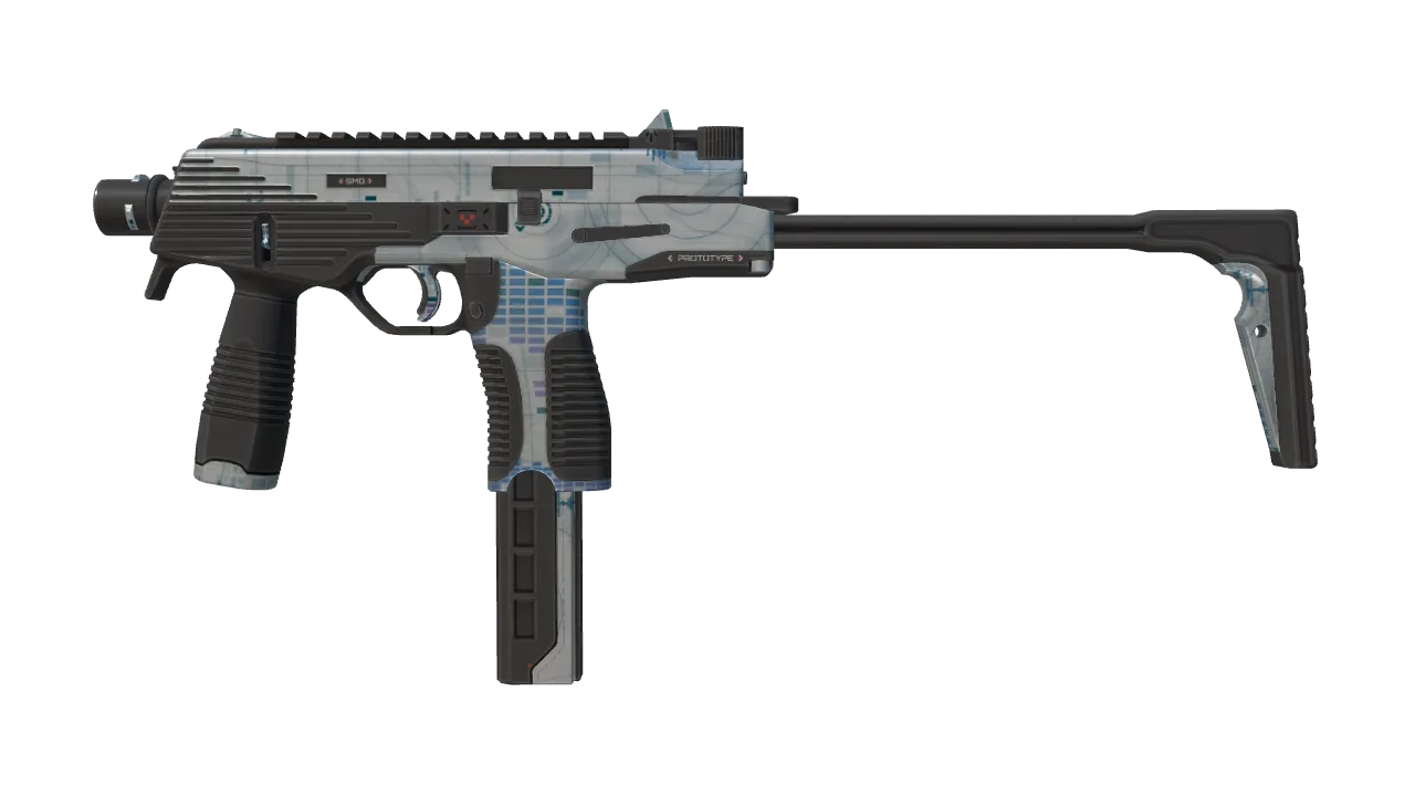 Souvenir MP9 | Spy Prototype (Minimal Wear) — Dust II light, front