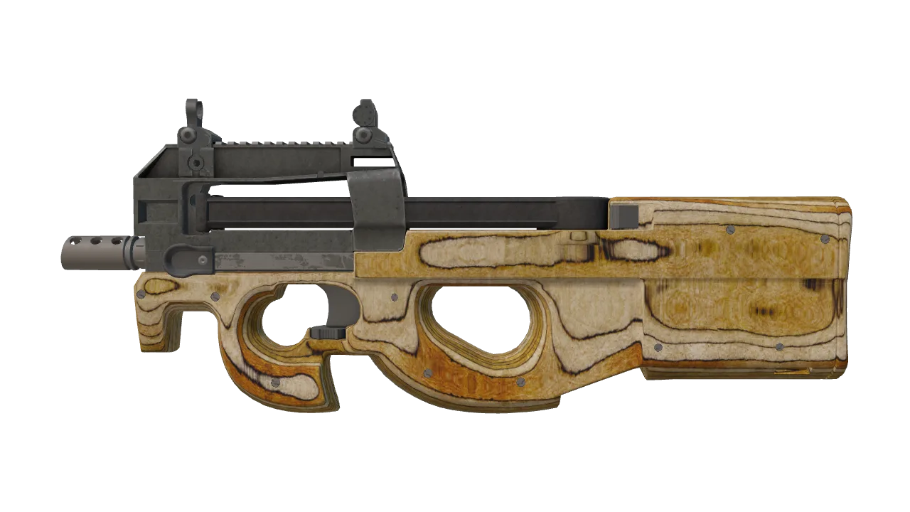 P90 | Shapewood (Battle-Scarred) — Dust II light, front