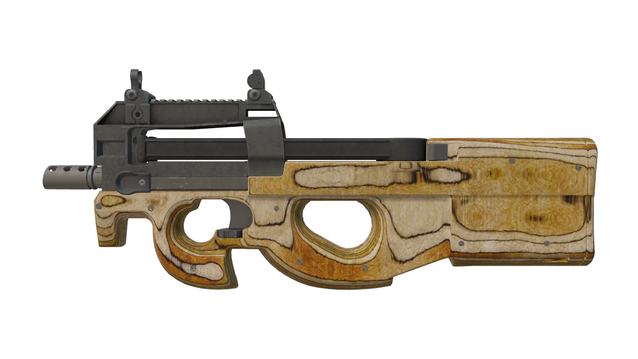 P90 | Shapewood (Well-Worn) — Dust II light, front