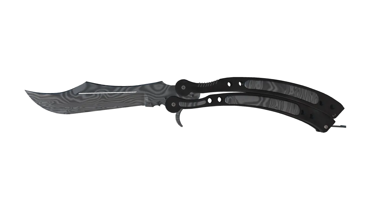 ★ Butterfly Knife | Damascus Steel (Field-Tested) — Dust II light, front