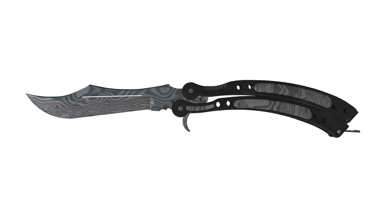 ★ Butterfly Knife | Damascus Steel (Minimal Wear) — Dust II light, front