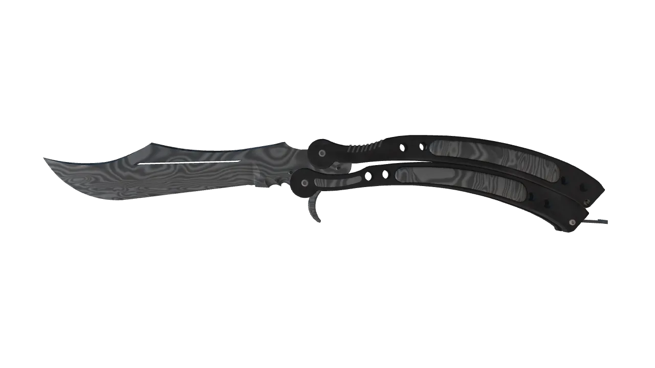 ★ Butterfly Knife | Damascus Steel (Well-Worn) — Dust II light, front