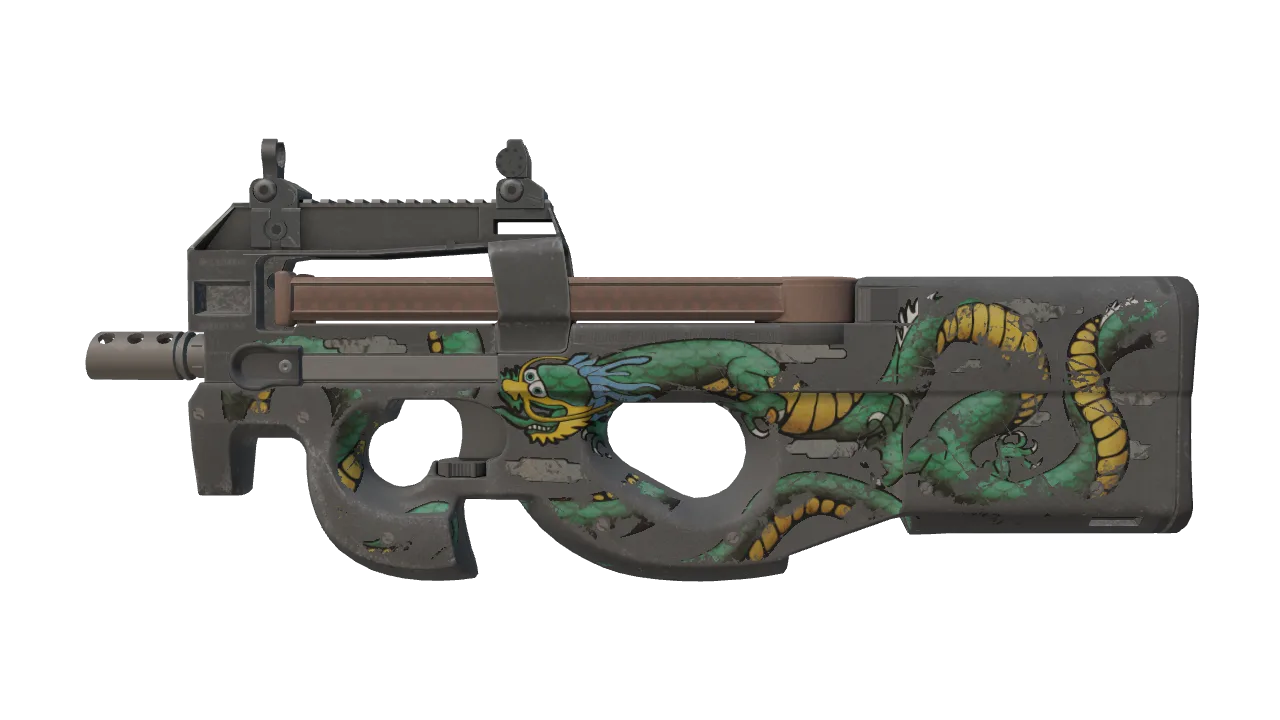P90 | Emerald Dragon (Battle-Scarred) — Dust II light, front
