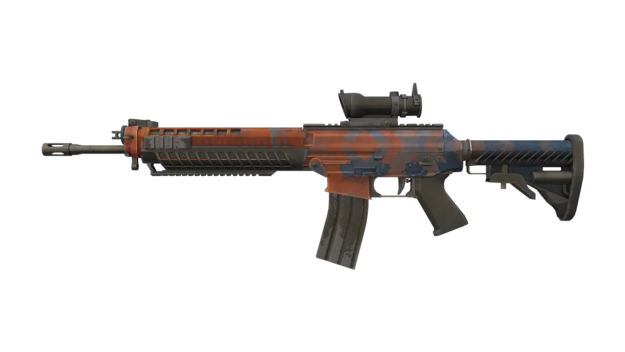 SG 553 | Danger Close (Well-Worn) — Dust II light, front