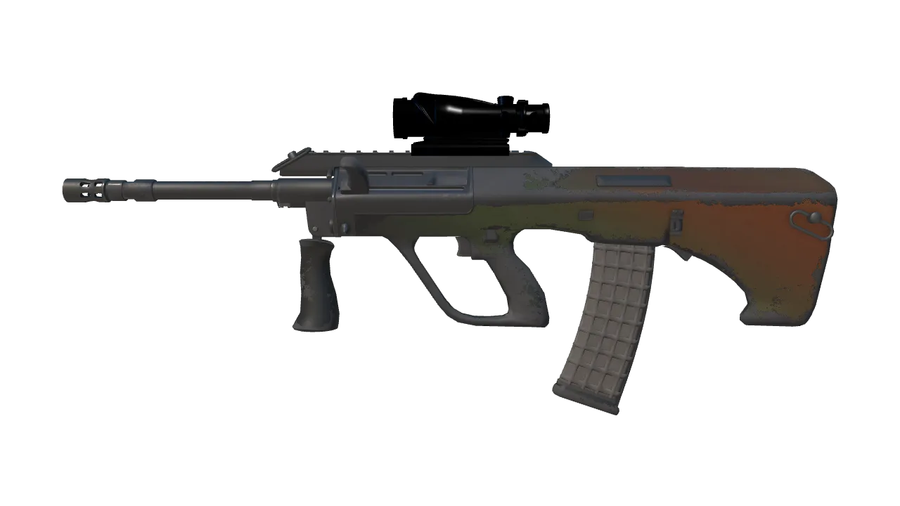AUG | Amber Fade (Well-Worn) — Dust II light, front