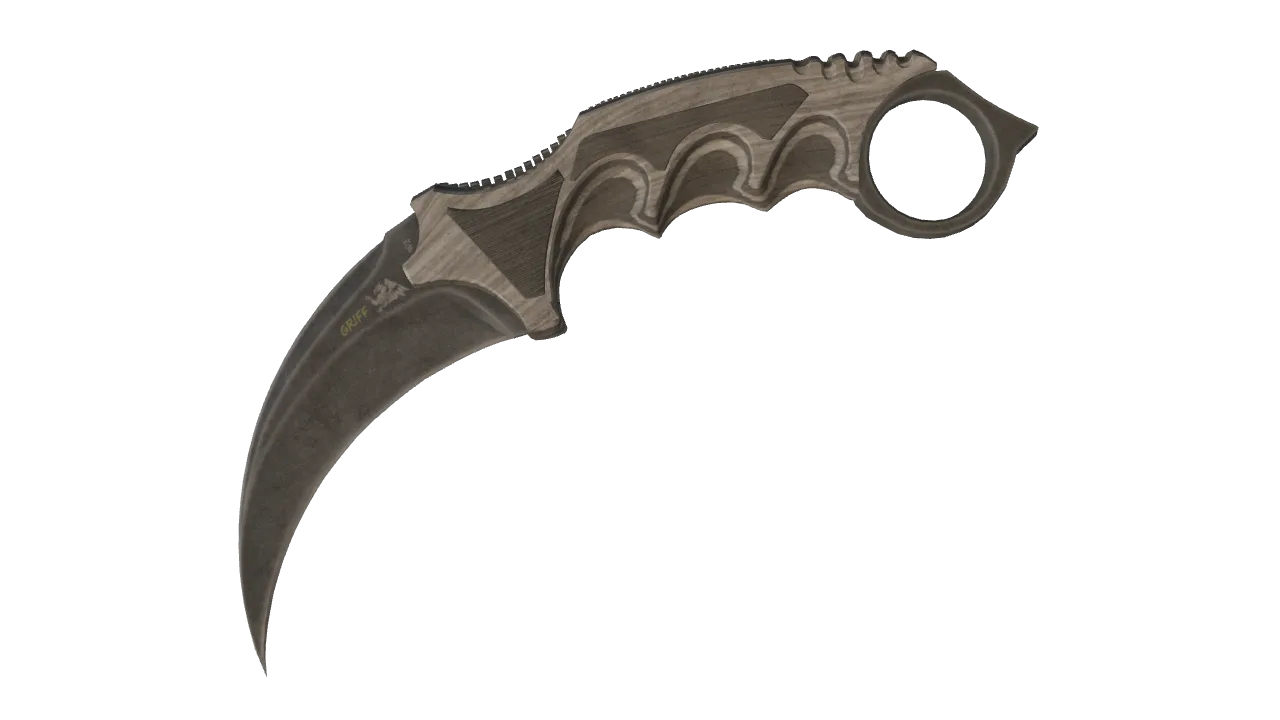 ★ Karambit | Black Laminate (Battle-Scarred) — Dust II light, front
