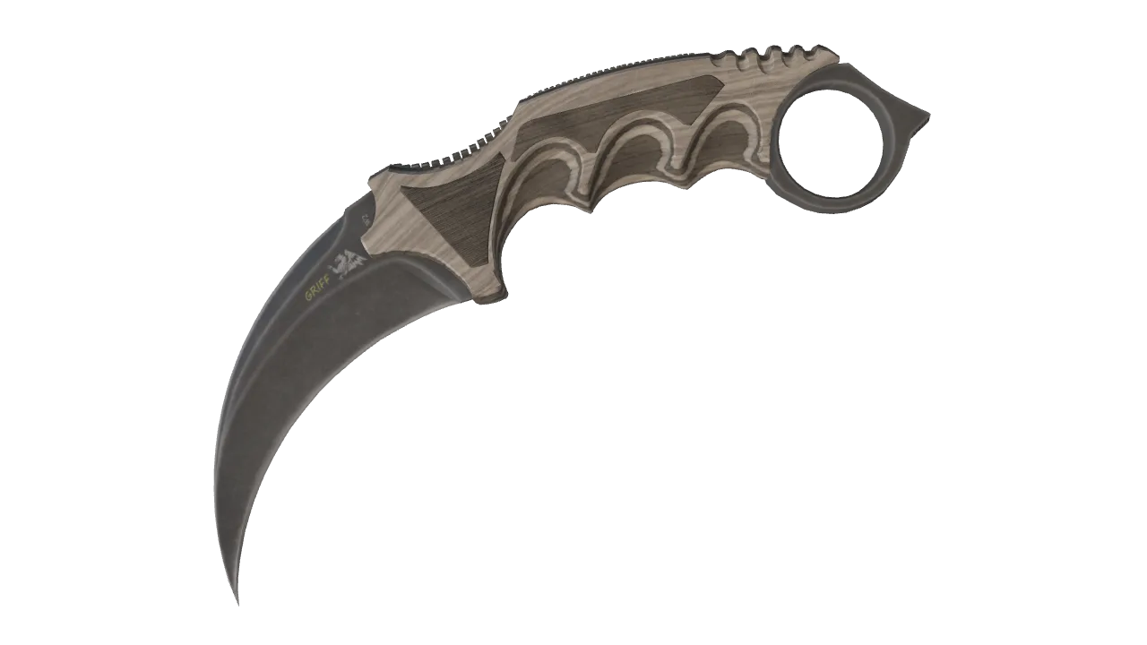 ★ Karambit | Black Laminate (Minimal Wear) — Dust II light, front