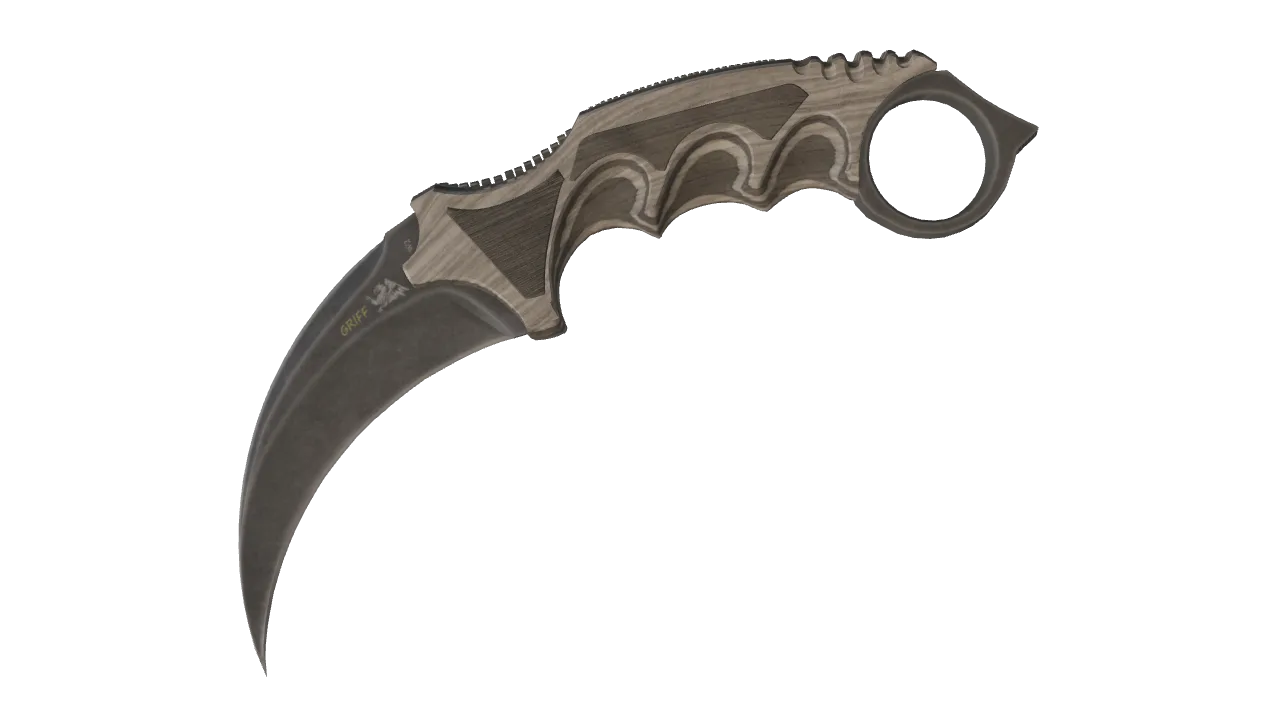 ★ Karambit | Black Laminate (Well-Worn) — Dust II light, front