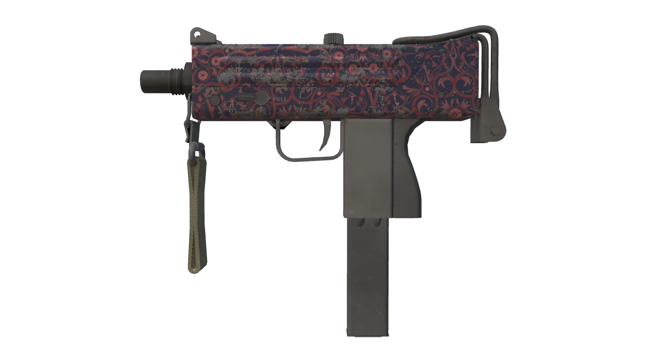 MAC-10 | Red Filigree (Battle-Scarred) — Dust II light, front