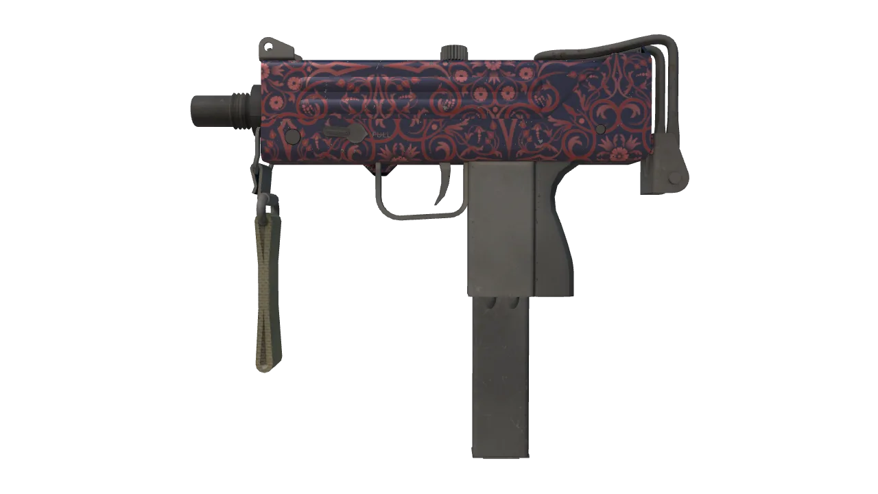 MAC-10 | Red Filigree (Field-Tested) — Dust II light, front