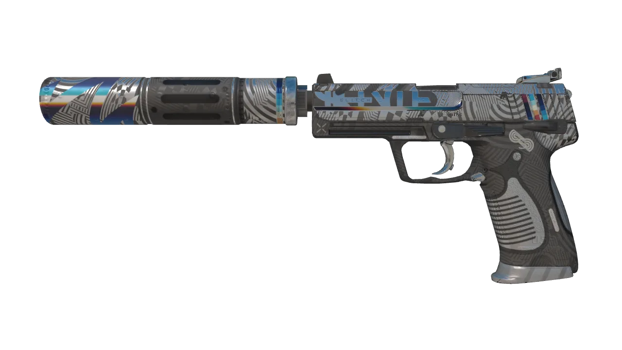 USP-S | Spiral Glitch (Well-Worn) — Dust II light, front