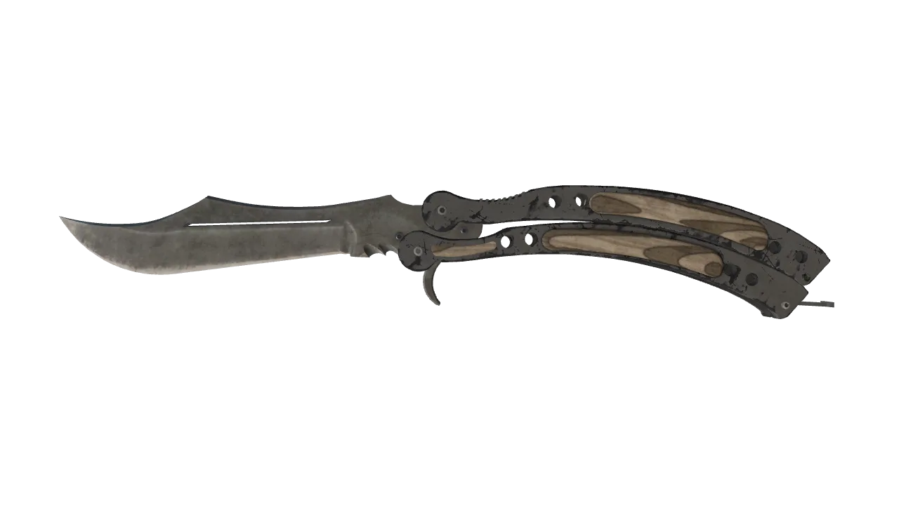 ★ Butterfly Knife | Black Laminate (Battle-Scarred) — Dust II light, front