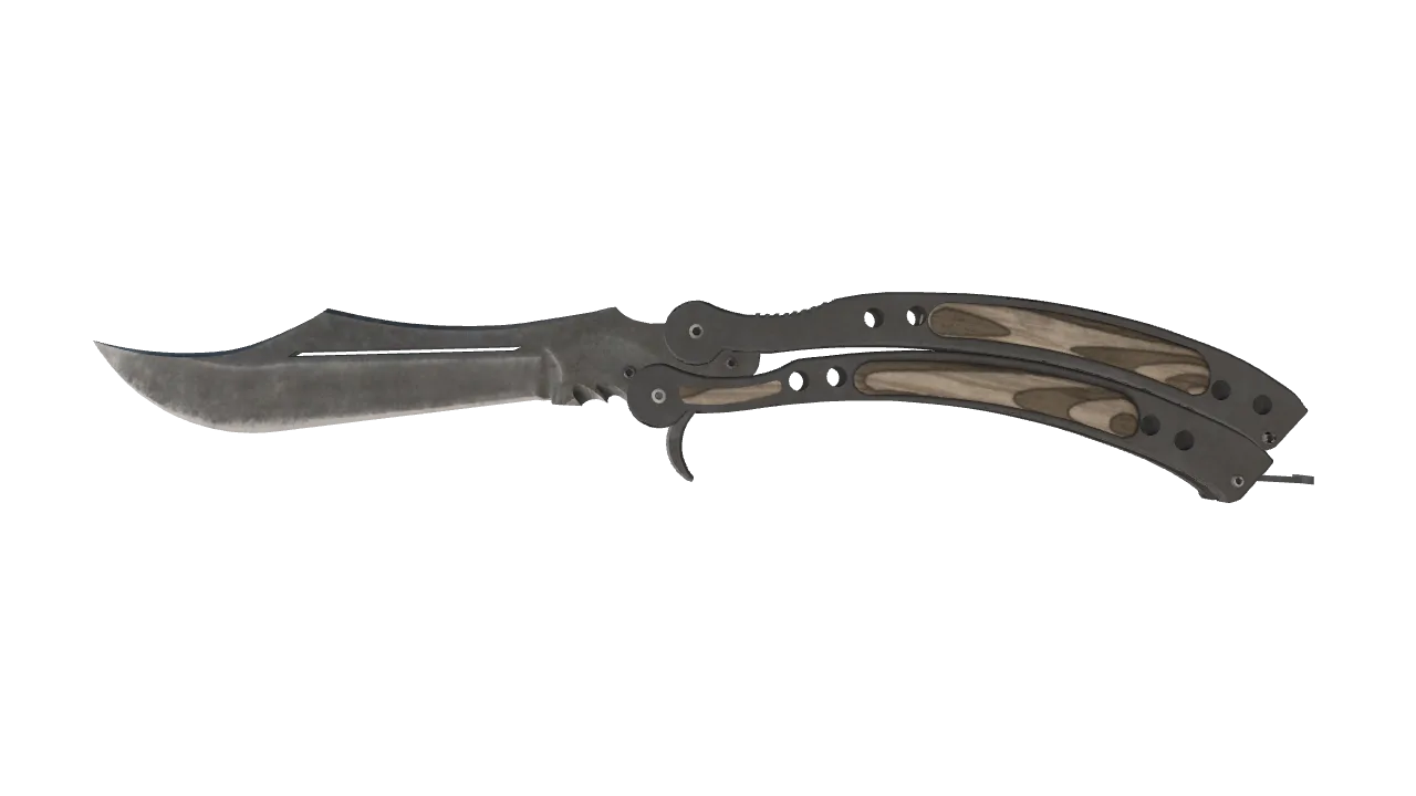 ★ Butterfly Knife | Black Laminate (Well-Worn) — Dust II light, front