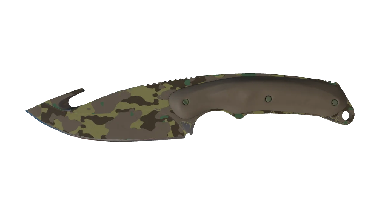 StatTrak™ ★ Gut Knife | Boreal Forest (Minimal Wear) — Dust II light, front