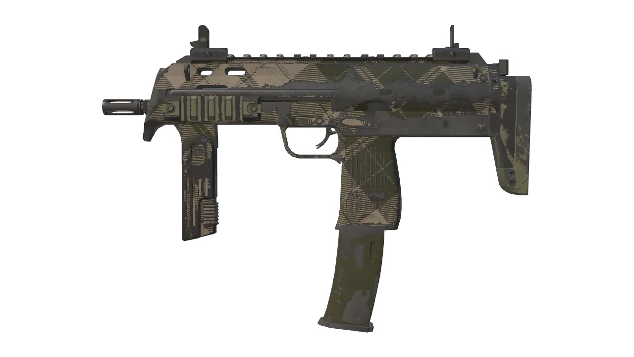 MP7 | Olive Plaid (Well-Worn) — Dust II light, front