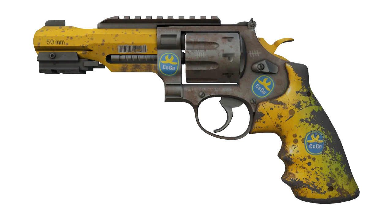 R8 Revolver | Banana Cannon (Well-Worn) — Dust II light, front